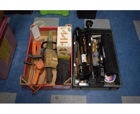 Two Boxes Containing Various Workshop and Garden Tools 