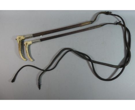 Two Bone Handled Hunting Crops Having Silver Mounts and One Inscribed B Y Mellor, The Dower House, Lapworth 