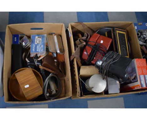 Two Boxes to Include Cameras, Razors, Telephones, Cash Tin, Enamel Jam Pan etc 