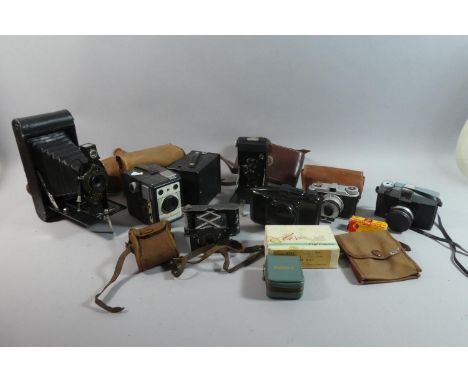 A Box Containing Vintage Cameras, AVO light Meter etc 