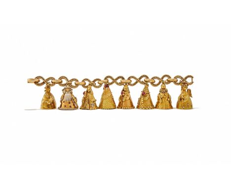 VAN CLEEF & ARPELS, A GEM SET CHARM BRACELET CIRCA 1960S The bracelet composed of square ropetwist figure-of-eight links with