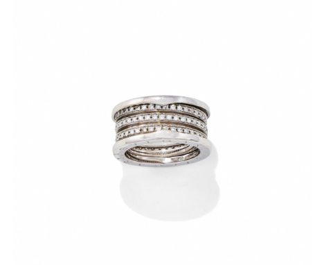 BULGARI, A DIAMOND SET 'B.ZERO1' RING The sprung 18ct white gold triple coil set with brilliant cut diamonds between raised p