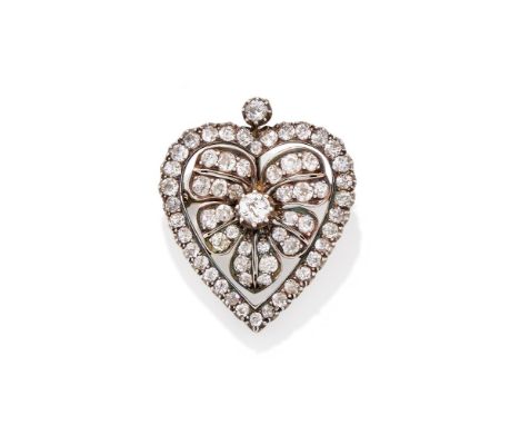 A LATE 19TH CENTURY DIAMOND BROOCH CIRCA 1890 Designed as a viola flowerhead in a heart shaped frame, set throughout with old