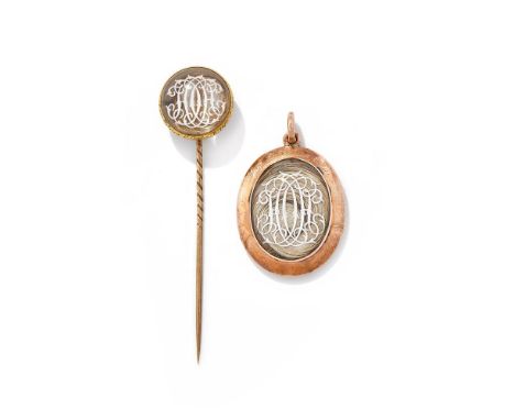 TWO REVERSE PAINTED MONOGRAM JEWELS, LADY HELENA CAROLINE COOKE The oval locket with reverse painted HC monogram, the border 