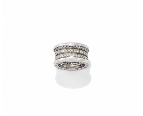 BULGARI, A DIAMOND SET 'B.ZERO1' RING The sprung 18ct white gold triple coil set with brilliant cut diamonds between raised p