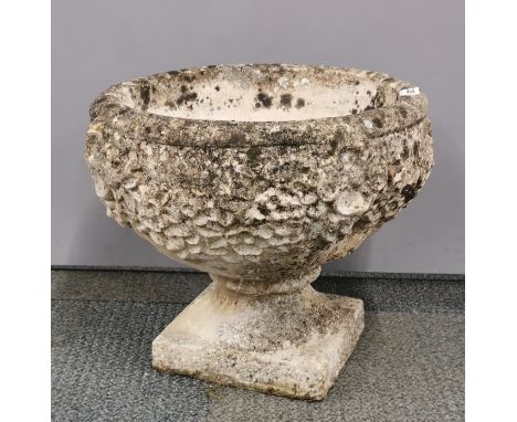 An antique carved sandstone garden planter, Dia. 41cm H. 35cm.