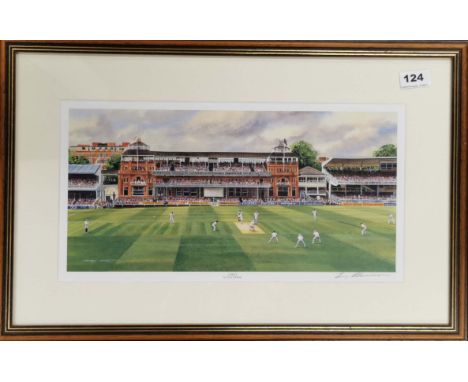 Cricket interest: A framed pencil signed print of Lord's by Terry Harrison, frame size 58 x 38cm.