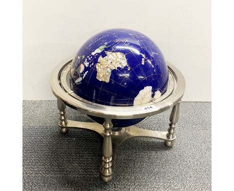 A large semi-precious stone mosaic globe, frame Dia. 47cm.