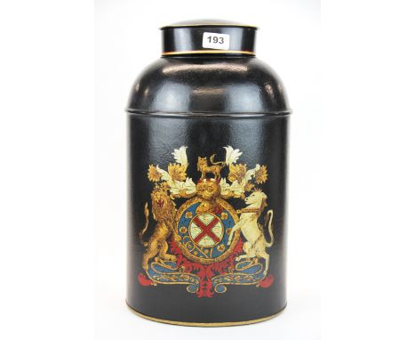 A large Toleware tea caddy, H. 45cm.