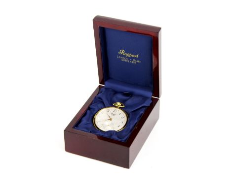 A modern boxed Rapport gold plated manual pocket watch, appears to be in working order.