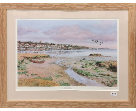 David Hurrell (British): A pencil signed framed limited edition 34 / 500 lithograph entitled 'The Day's End' Two Tree Island,