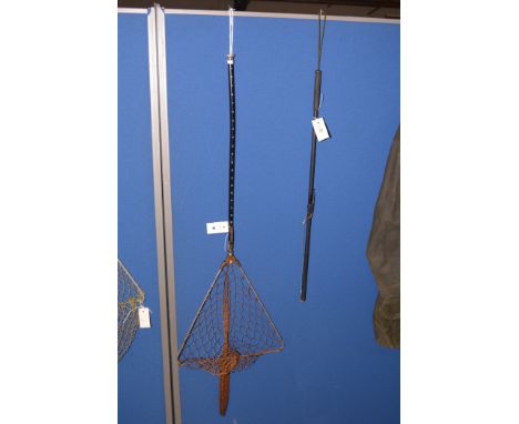 A vintage telescopic salmon tailer, by Hardy; together with a folding landing net, graduated in inches for measuring fish.  (