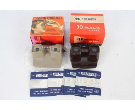 Gaf - Sawyer - 2 x boxed vintage View-Master viewers, one is the early dark brown bakelite style and the other is a light bro