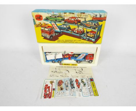Corgi - A boxed Gift Set 41 with Ford Car Transporter carrying three BMC Minis, a Ford Cortina estate, Hillman Imp and a Rove