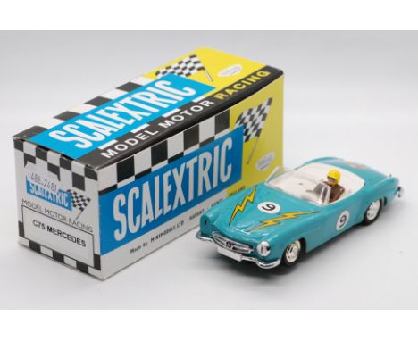 Scalextric - A boxed vintage 1968 Scalextric C.75 Mercedes 190SL in mid blue RN9 decals with white tonneau and interior with 