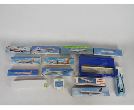 PPC, Herpa, Long Prosper, Wooster, Others - A boxed collection of 14 mainly plastic commercial airline model aircraft kits in