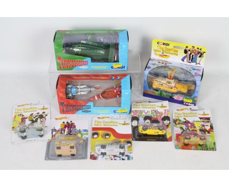 Corgi - Hot Wheels - A collection of Thunderbirds and The Beatles vehicles including Thunderbird 1, 2, 3 and 4, The Yellow Su