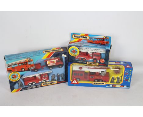 Matchbox SuperKings - Three boxed Matchbox Superkings diecast model fire appliances. Lot consists of K-132 Magirus Deutz Fire