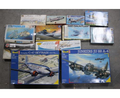 Revell - Airfix - Hasegawa - Italeri - West Wings - 12 x boxed aircraft model kits including Douglas C-47 Skytrain in 1:48 sc