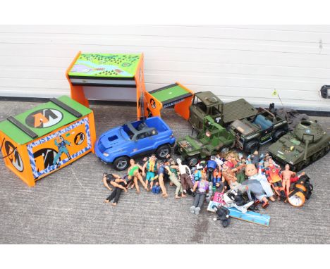 A large collection of Action Man - Barbie - Thunderbirds - Action Man vehicles - Action Man Wooden Chest - Action Man Workben