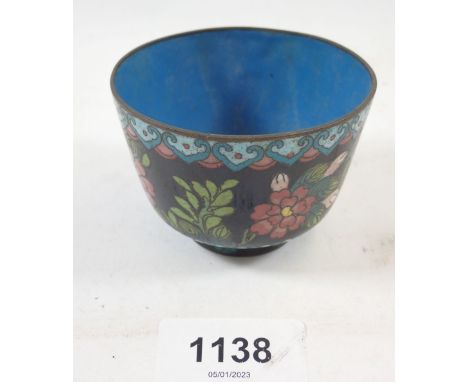 An early 20th century Chinese cloisonné enamel tea bowl or wine cup 