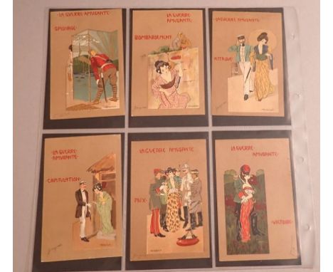 A collection of 6 Japanese Art Nouveau style by M Raschka 