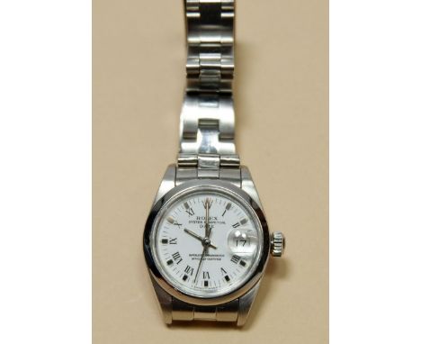 A Rolex stainless steel ladies Oyster Perpetual date wrist watch, Superlative Chronometer