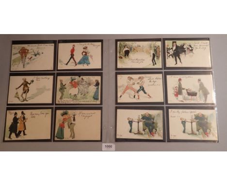 An album of humour and comical postcards including quantity of Phil May, Punch Hunting Scenes, fishing, Ellans air related, G