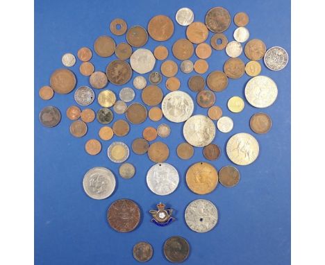 A miscellaneous lot of world coins and medallions including: some silver content pre-decimal and decimal British commemorativ