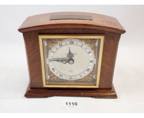 A Mappin &amp; Webb Elliott mahogany mantel clock, 14cm tall 