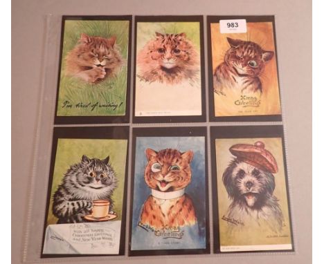 A set of six Tucks Louis Wain cat and dog postcards 