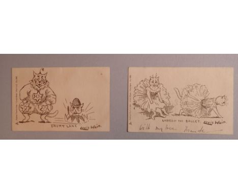 Two Louis Wain signed monochrome Raphael Tuck circus related early postcards