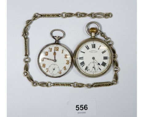 A continental silver pocket watch with luminous numerals and a Rotherham's silver plated Swiss lever pocket watch and silver 