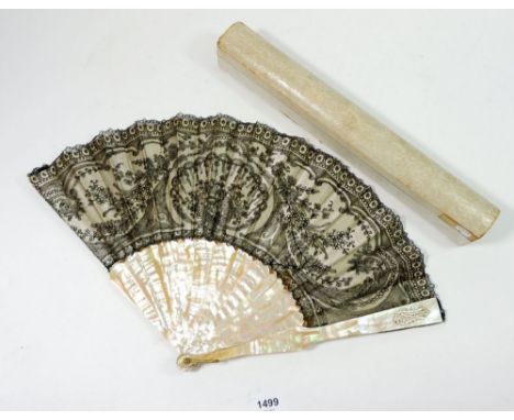 A French Duvelleroy mother of pearl and lace fan, boxed
