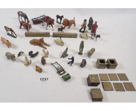 A Britains lead group of zoo animals and farm animals with figures, horse and roller etc. 