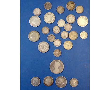 A quantity of silver content British coinage including: silver threepence, shillings etc. approx 70 grams silver content, hig