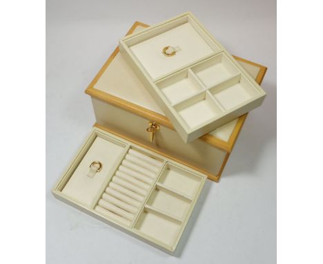 A cream and light wood jewellery box 