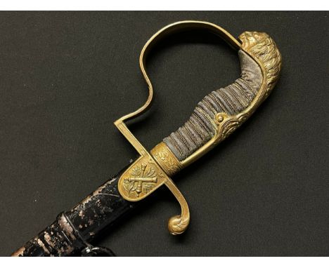 WW1 Imperial German Army Artillery officers Sword with single edged fullered blade maker marked "WKC". Wire bound Shagreen gr