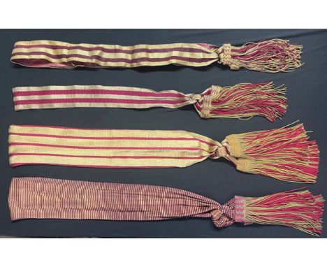 Four Victorian Army Officers Sashes. Each approx. 80cm to 90cm in length. 