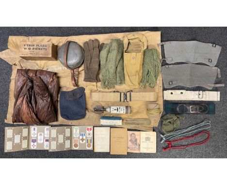 A quantity of mixed militaria to include: WW2 British Cavalry Round Mess Tin. Maker marked and dated "Jury 1941". Complete wi