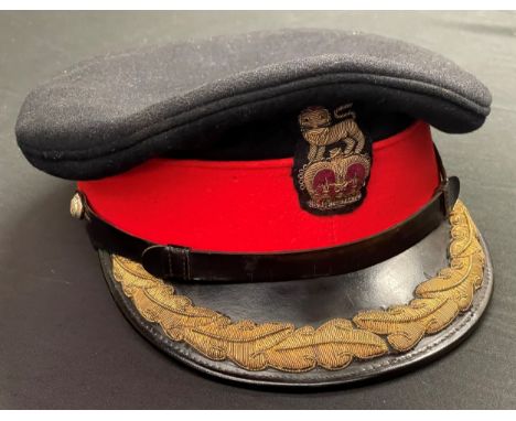 British Army Colonels Full Dress Uniform Cap. Queen Crown Bullion Wire Cap Badge.  Cap is maker marked "Moss Bros. Covent Gar