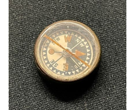 WW2 British Escape Compass. Brass body painted khaki. 19mm in diameter. Working order. 