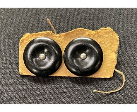 WW2 British RAF, MI9, SOE, Special Forces, Vest (WESKIT) Button Escape compass in black Bakelite. Pair, still on original car