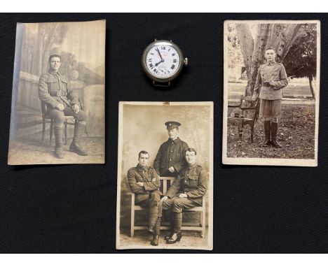 WW1 British Queen Anne Trench Wristwatch by "West End Watch Co, Bombay-Calcutta" marked Swiss Made along with three WW1 Devon