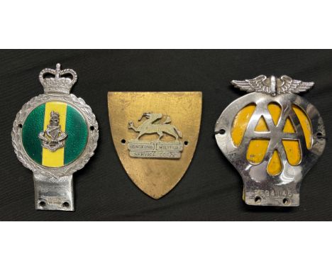 Military Car Mascot Badges: VIII Kings Royal Irish Hussars with green and yellow enamel finish, Queens Crown badge, maker mar