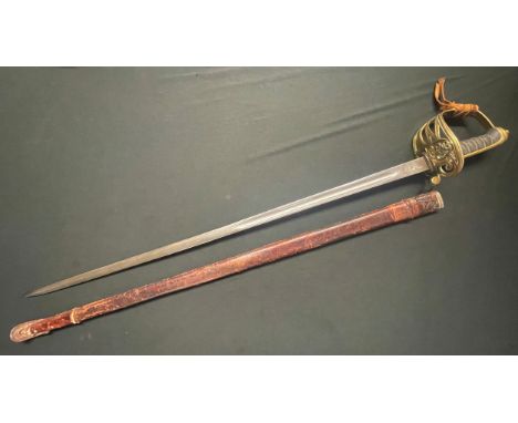 WW1 British George V 1892 pattern Royal Army Medical Corps Officers Sword with fullered single edged blade with remains of et