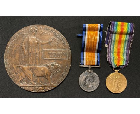 WW1 British Medal Group to 07167 Pte Henry Cyril Bradbury, Army Ordnance Corps comprising of Death Plaque, War Medal and Vict