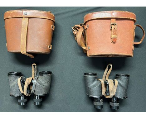 WW2 Canadian 6x30 Binoculars maker marked and dated "REL/Canada 1944" complete with neck strap and brown leather case along w