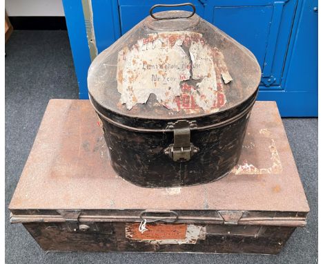 Officers tin trunk and cap tin both named to Capt. ALB Anderson, 37th Lancers (Baluch Horse). Both have original luggage labe