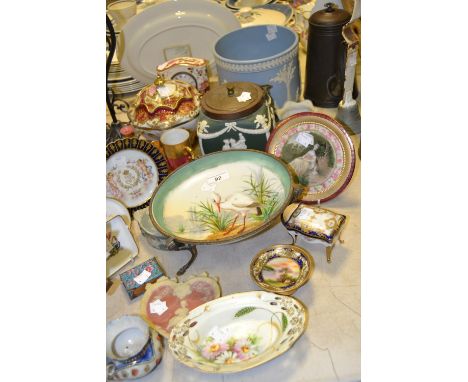 Decorative Ceramics - Wedgwood Jasperware jardiniere; a Jasperware biscuit barrel; a Noritake miniature comport; a Continenta